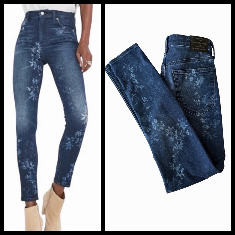 Lucky Brand Bridgette Floral Skinny Jeans Sz 2/26 Burnout Preppy Cottagecore EUC